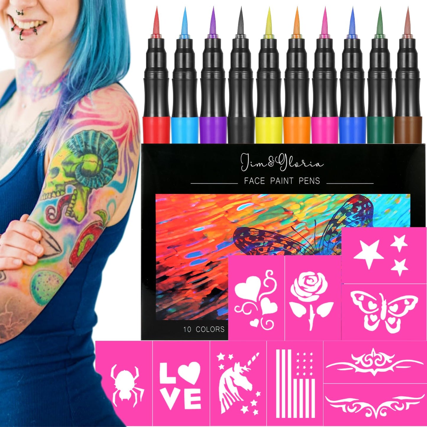 Jim&Gloria Temporary Fake Tattoo Pens Washable Face and Body