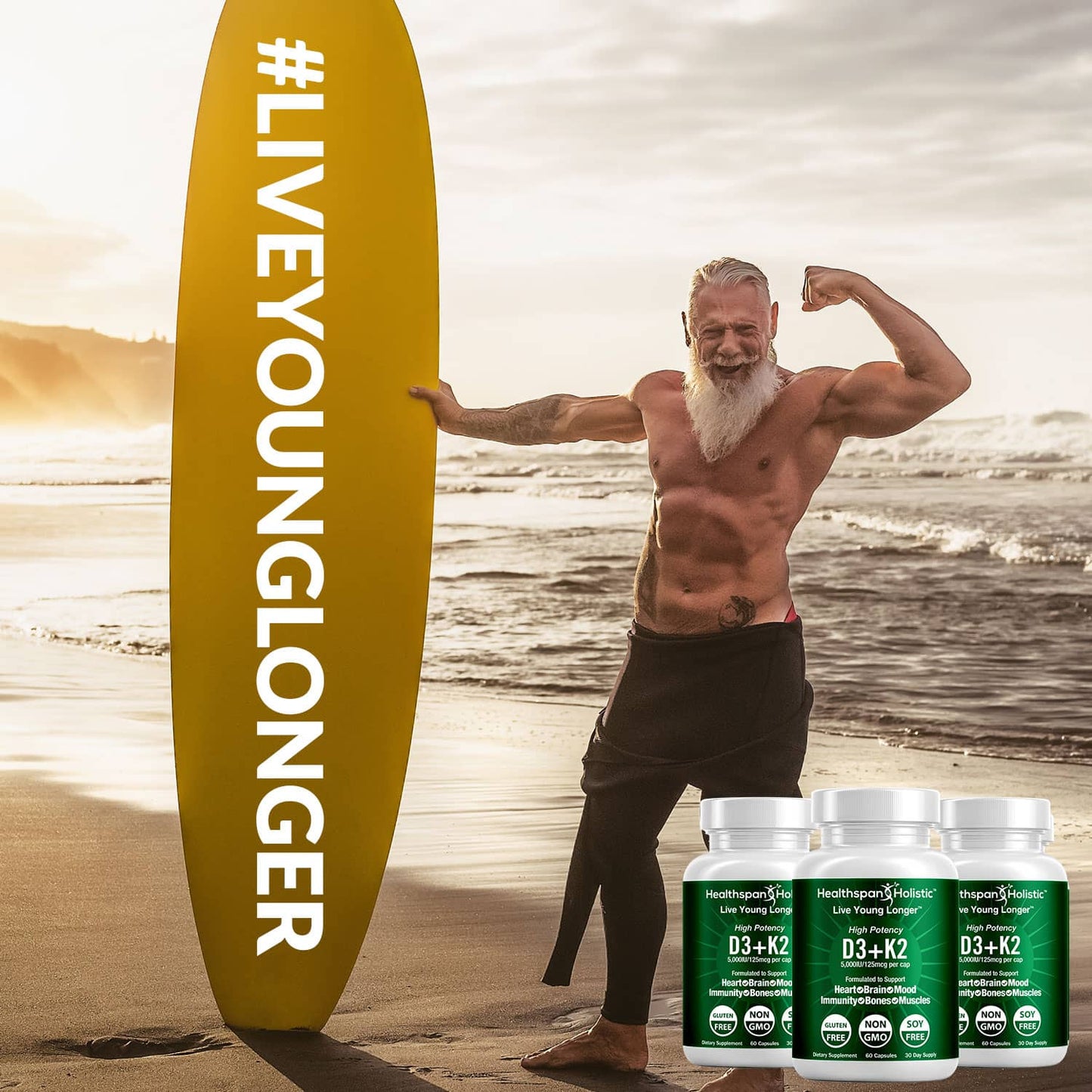 High Potency Vitamin D3 + K2 Supplement 60 Capsules