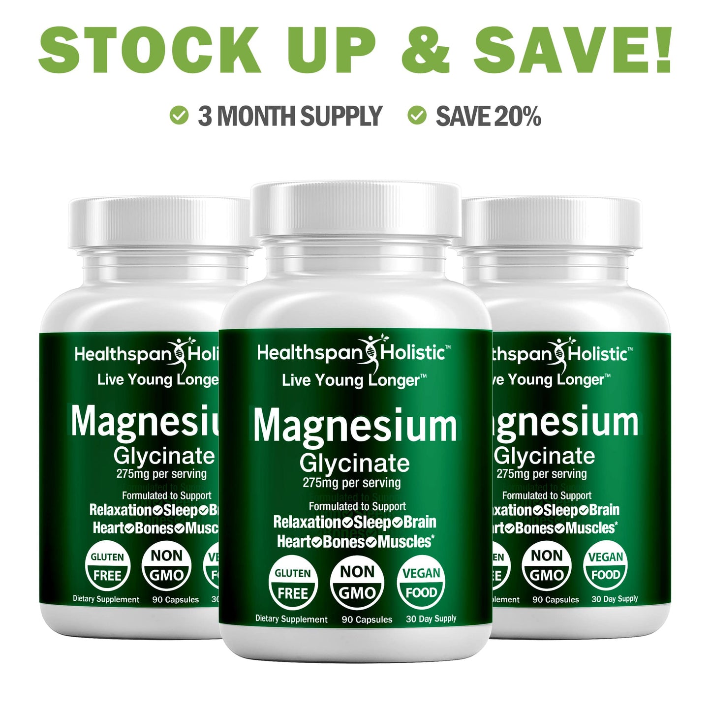 Magnesium Glycinate Supplement 90 Capsules