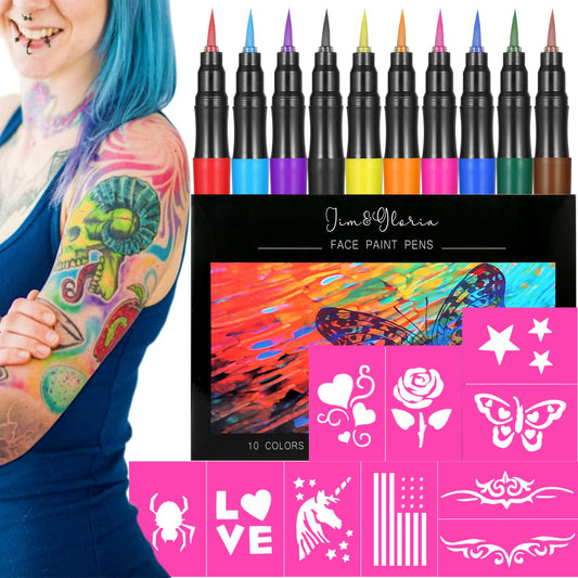 Jim&Gloria Temporary Fake Tattoo Pens Washable Face and Body