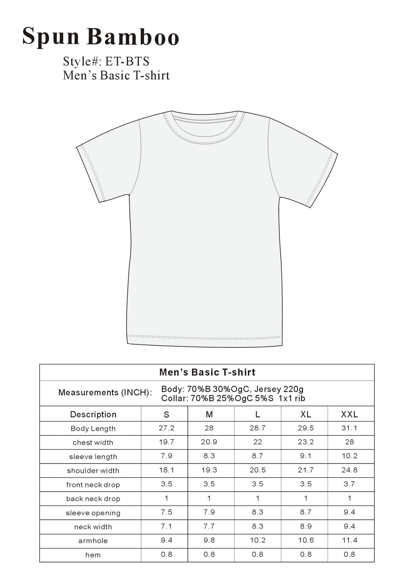 Bamboo Viscose/Organic Cotton Short Sleeve T-Shirt